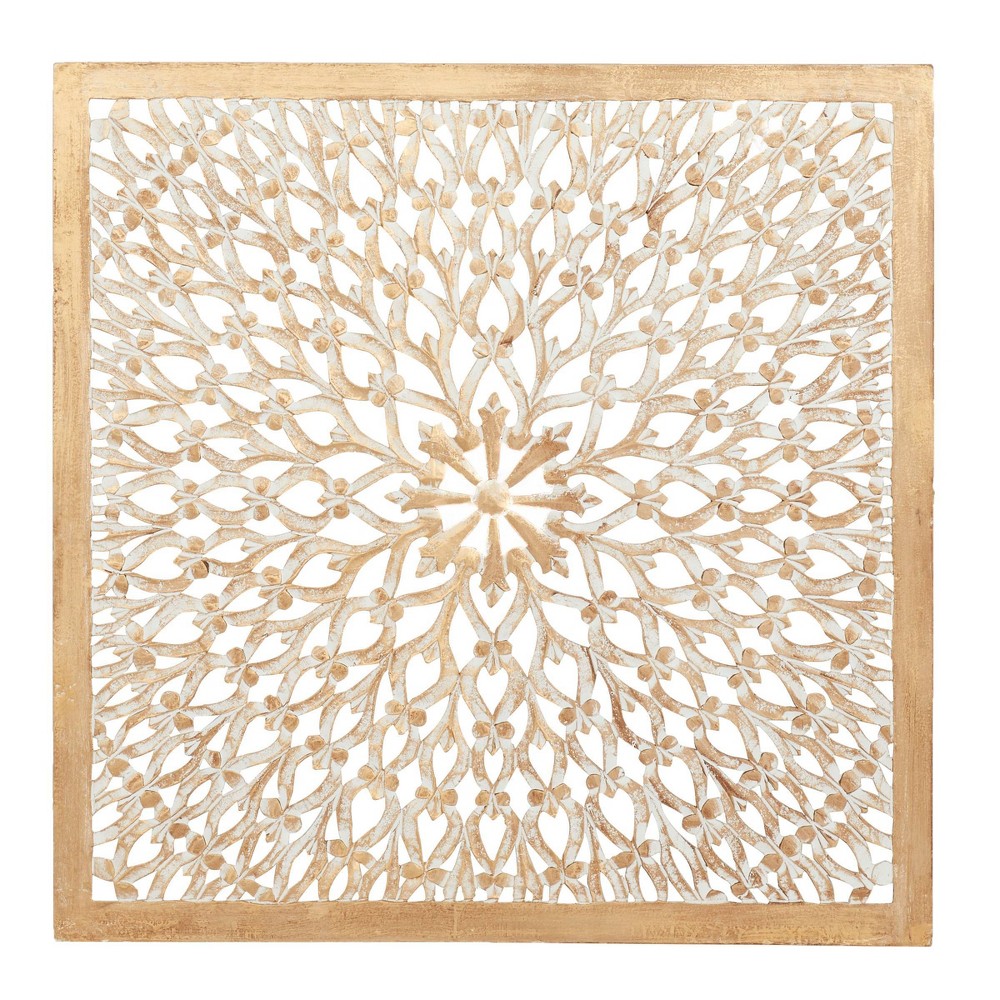 Photos - Garden & Outdoor Decoration 36" x 36" Wood Floral Handmade Intricately Carved Wall Decor with Mandala