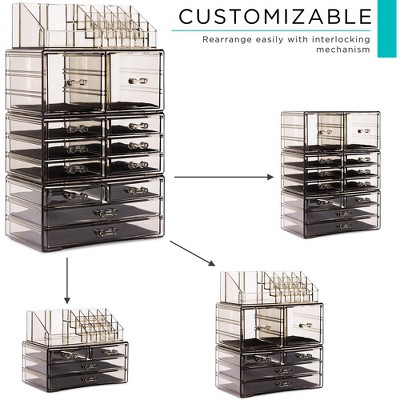 X-Large Clear Black Acrylic Makeup Organizer Case - 4 Piece Set