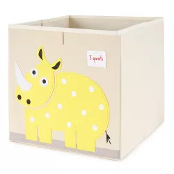 3 Sprouts Large 13 Inch Square Children's Foldable Fabric Storage Cube Organizer Box Soft Toy Bin, Yellow Rhino