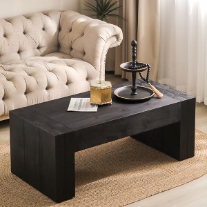 VYNXARIA Modern Black Solid Wood Coffee Table, 49in Rectangular Coffee Table for Living Room, Farmhouse&Contemporary Decor - 1 of 4