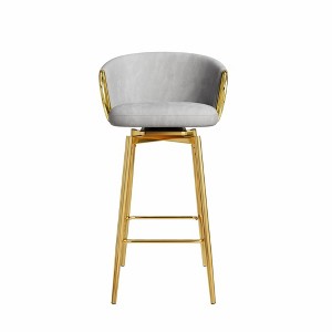 Lirago Set of 4 Gray Velvet Swivel Bar Stools-30" Modern High Back Chairs with Gold Accents for Home & Commercial Use - 1 of 4