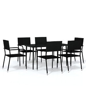 vidaXL Garden Dining Set Black PE Rattan, Powder-Coated Steel, Glass - 55.1" Table Length Black 6 - 1 of 4