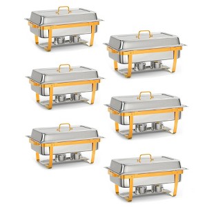 GustoWave 8 Qt. Rectangular Stainless Steel Chafing Dish Buffet Set with Full-Size Pan & Gold Stand - 1 of 4