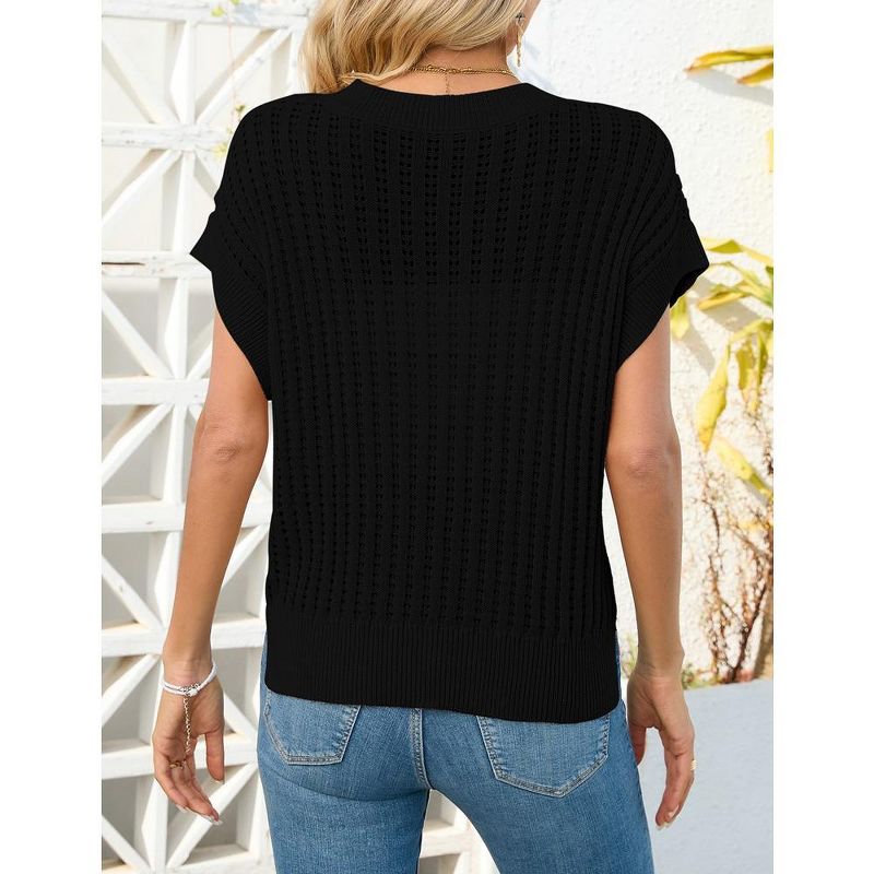 Whizmax Womens V Neck Summer Pullover Sweater Vests Cap Sleeve Tops Casual Loose Fit Lightweight Knit Vest Tops, 5 of 7