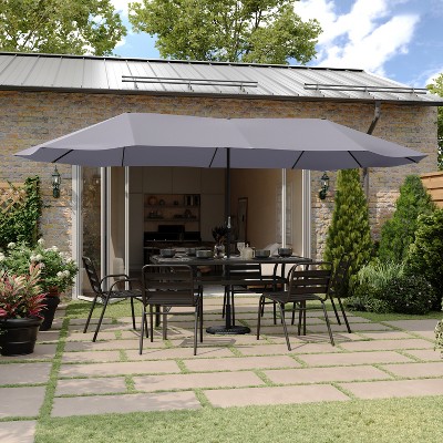 Gray 15 FT Triple Head Patio Umbrella with Crank and Tilt Function