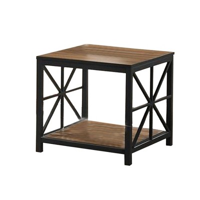 1 Open Shelf End Table with X Shaped Design Brown - Benzara