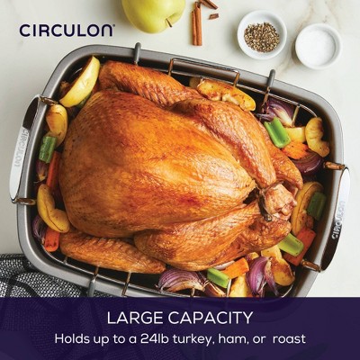 Gray Carbon Steel Nonstick Roasting Pan with Rack and Handles