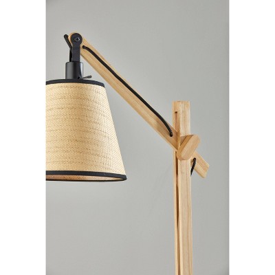Adjustable Black Metal and Natural Wood Floor Lamp