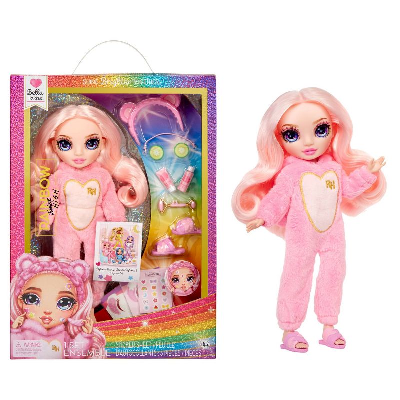 Rainbow High Jr High PJ Party Bella Pink 9&#39;&#39; Posable Doll with Soft One Piece Pajama, Slippers, Play Accessories, 1 of 11