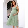 BLUEMING Maternity Dress Summer Ruffled Highwaist Dress with Mini Cap Sleeve Shirred A-Line Midi Dress Floral Sundress - 3 of 4