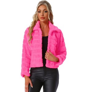 INSPIRE CHIC Women's Collar Warm Winter Outwear Cropped Faux Fur Fluffy Coat - 1 of 4