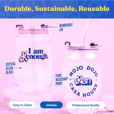 Barbie x Dragon Glassware 16 oz Clear Glass Tumbler Set with Lids and Straws