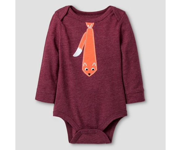 Baby Boys' Long Sleeve Fox Tie Bodysuit - Cat & Jack&#153; Deep Red 0-3M