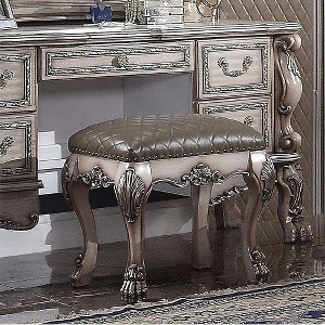 21" Dresden Accent Chair Vintage Bone White PU - Acme Furniture: Elegant Vanity Stool, Armless Leather Upholstery - 1 of 4