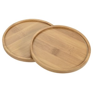 Unique Bargains Indoor Round Bamboo Planter Saucer Drip Tray Plant Drainage Trays 2 Pcs - 1 of 4