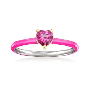 Pure Collection by Ross-Simons 0.50 Carat Pink Topaz Heart Ring With Single Diamond and Pink Enamel in Sterling Silver and 14kt Yellow Gold - 1 of 4