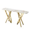 Marble Pattern Top Stainless Steel Console Table with Gold Frame and Adjustable Feet, Modern Rectangle Entryway Table - 3 of 4