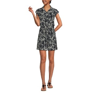 Lands' End Women's Cap Sleeve Creaseless Button-Down Romper - 1 of 3
