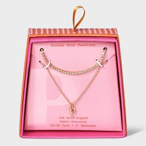 14K Gold Dipped Cubic Zirconia Initial Necklace Set 2pc - A New Day™ Gold - 1 of 3