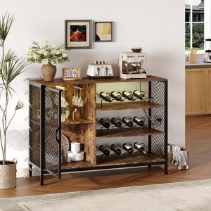 47" Industrial Coffee & Wine Bar Cabinet with Lights - 2-Door Wood Liquor Storage with Glass Holders for Living Room & Kitchen - 1 of 4