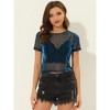 INSPIRE CHIC Women's Mesh Crop Short Sleeve Metallic Party See-Through Crop Shirts - 3 of 4