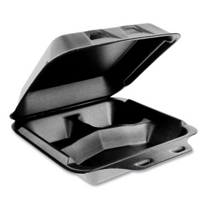 Pactiv Foam Hinged Containers Medium 8 x 8.5 x 3 3-Compartment Black YHLB08030000 - 1 of 1