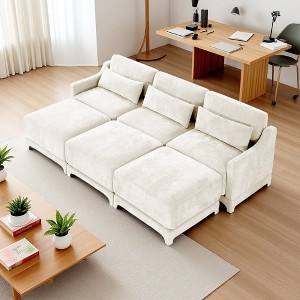 105.9" Chenille Ergonomic Sectional Sofa Bed with Lumbar Pillows & 3 Ottomans - 1 of 4
