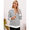 INSPIRE CHIC Women's Maternity Tunic High Low Tops Half Zip Long Sleeve Mock Neck Side Slit Striped Pregnancy Blouse - 2 of 4