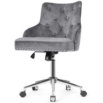 Costway Velvet Office Chair Tufted Upholstered Swivel Computer Desk Chair w/ Nailed Trim