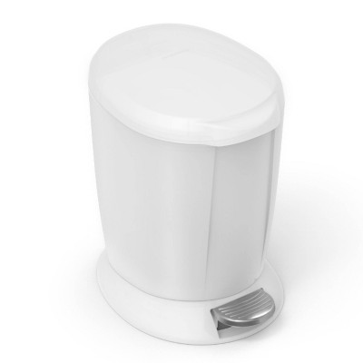 Compact White Plastic Bathroom Step Trash Can with Steel Pedal
