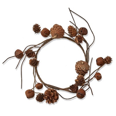tagltd Pinecone And Bell Wreath Fall Harvest Wall Decoration Large 16 in
