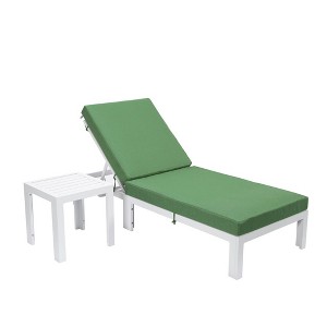 LeisureMod Chelsea Modern Outdoor Chaise Lounge Chair in White Fame With Side Table - 1 of 4