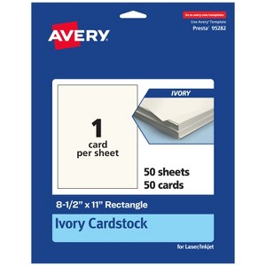 Avery Printable Rectangle Cardstock, 8.5" x 11", Ivory Cardstock, Laser/Inkjet Cards, 50 Total - 1 of 4