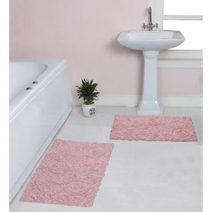 Bell Flower Collection Tufted Bath Rugs, Extra Soft and Absorbent, Non-Slip Bath Mats, Machine Washable Bath Mats, and Tub, 2 Piece Set(M+L), Pink - 1 of 4