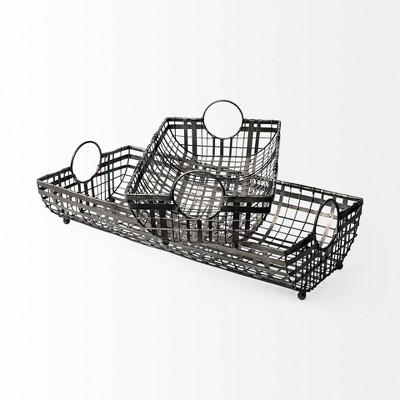 HomeRoots Set of Two Gray Metal Indoor Outdoor Serving Tray With Handles