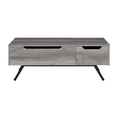 Acme Furniture 48" Throm Coffee Table Gray Oak Finish: Wood Frame, Veneer Top, Splayed Legs, Drawer Storage