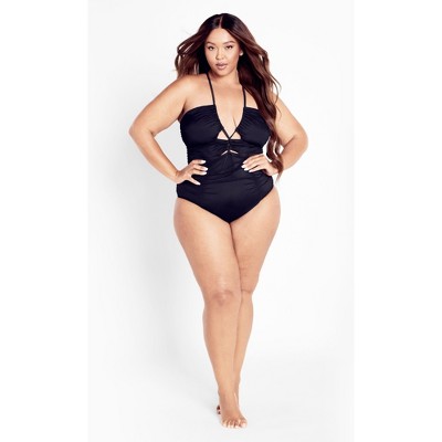 CITY CHIC | Women's Plus Size  Chiara Halter Neck 1 Piece - black - 14W