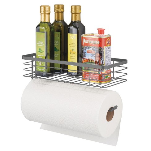 Home Basics Chrome Plated Steel Wall Mounted Paper Towel Holder with Basket, KITCHEN ORGANIZATION