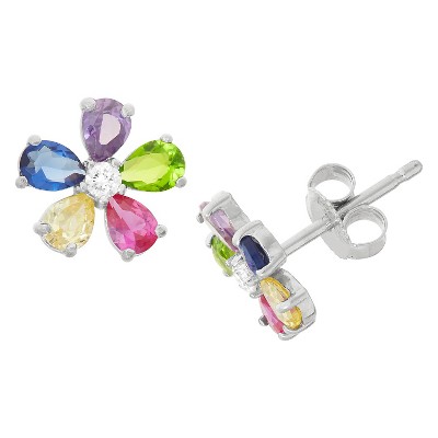 1.31 CT. T.W. Children's Multi Color Flower Cubic Zirconia Stud Earrings In Sterling Silver