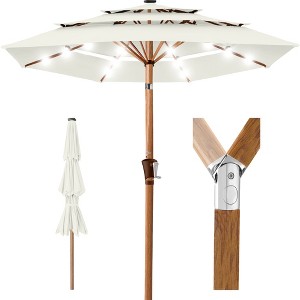 Best Choice Products Woodgrain Pattern 10ft 3-Tier Solar Patio Umbrella w/ 24 LED Lights, Tilt - 1 of 4
