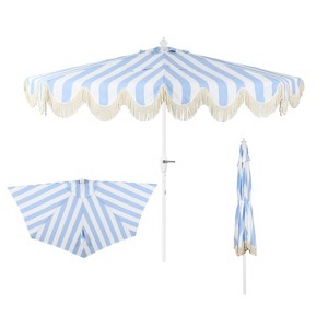 JONATHAN Y Beverly 9 ft. Designer Classic Scalloped Fringe Half Market Patio Umbrella with Crank, Push Button Tilt and UV Protection - 1 of 4