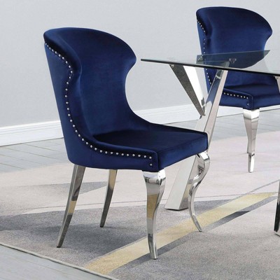 Cheyanne Blue Velvet Upholstered Side Chair with Metal Legs