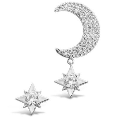 SHINE by Sterling Forever Asymmetric CZ Burst & Crescent Drop Studs