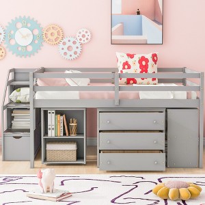 Full Size Loft Bed with Retractable Writing Desk and 3 Drawers - 1 of 4