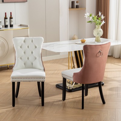 Dining Chairs Set Of 2, High Back Chair With Nailhead Ring Pull Trim, Solid Wood Legs, Modern Kitchen Chair