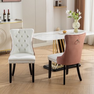 Dining Chairs Set Of 2, High Back Chair With Nailhead Ring Pull Trim, Solid Wood Legs, Modern Kitchen Chair - 1 of 4