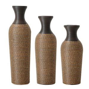Gulches Set of 3 Hand-Woven PVC Rattan Floor Vases, 27.56/23.62/19.69 ...