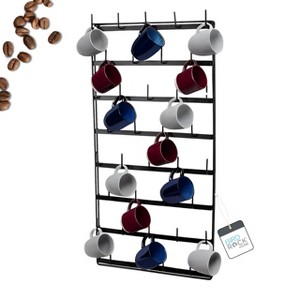 BIRDROCK HOME 36 Peg Coffee Mug Holder - 8-Tier Wall Mounted Rack - Heavy-Duty Steel Tea Cup Display Shelf for Kitchen or Bar - Black - 1 of 4