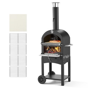 VEVOR Outdoor Pizza Oven, 12" Pellet Fire Ovens, 2-Layer Pizza Oven Wood Fired, Wood Burning Outdoor Pizza-Oven with 2 Removable Wheels, Black - 1 of 4