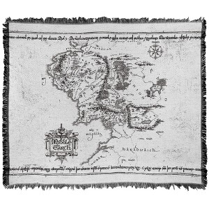 Lord Of The Rings Metallic Middle Earth Map Blanket 50"x60" Woven Tapestry - 1 of 4